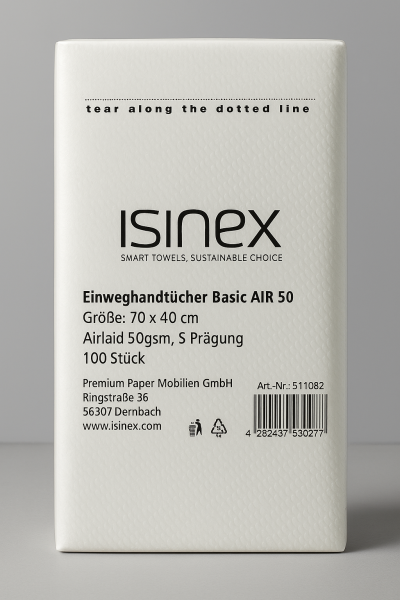 ISINEX Einweghandtücher Basic AIR 50, 70x40 cm mit doppel S Prägung 6 x 100 Stück